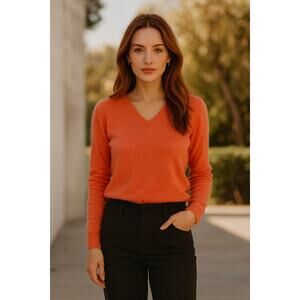 Sutton Studio 100% Cashmere Coral V-Neck Sweater Medium
